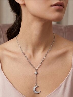 Silver Moon & Star Pendant Necklace